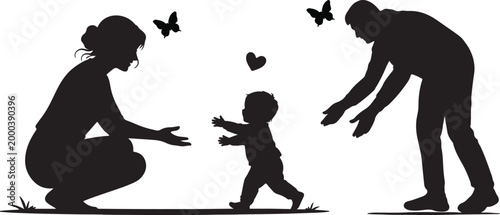 Mother Father and Child Silhouette Family Love Parenting Vector Illustration