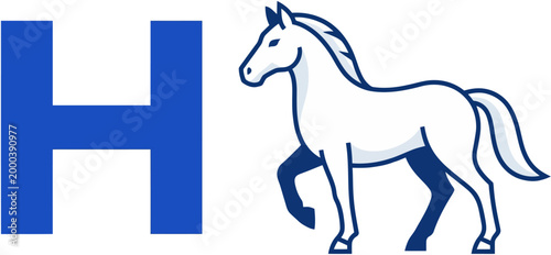 Alphabetical H letter with a White Horse illustration