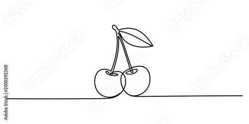 Continuous single line drawing of two fresh cherries
