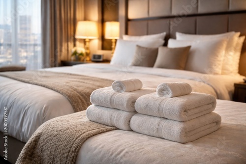 Upscale hotel room with nea...