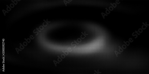 Black radial halftone circles. Dotted sound wave rings. Stippled epicenter, target, radar icon concept. Ripple concentric signal vibration element. Vector round dashed and dotted