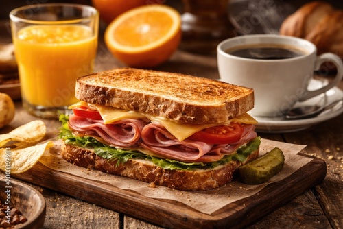 Appetizing ham and cheese s...