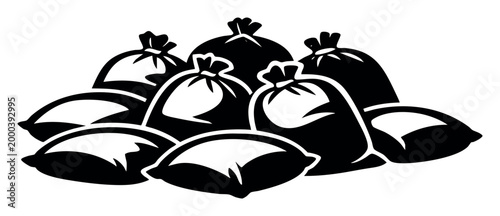 Sandbags piled up, creating a defensive barrier for flood protection or a temporary fortification