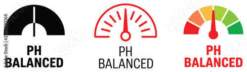 pH balanced icons three pH balanced scale icon vector graphic featuring simple pH level indicators, balanced chemistry symbols, and liquid droplet elements for dermatology, wellness products