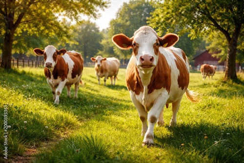 Cheerful cows wandering on ...
