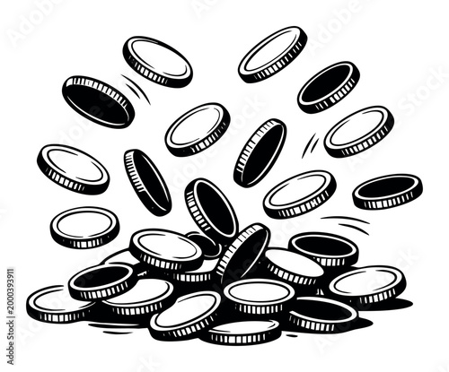 Coins cascading down to create a mound, symbolizing ideas of wealth, saving, financial growth, and success