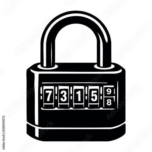 Combination padlock vector icon representing security, data protection, privacy, and restricted access with a numerical code