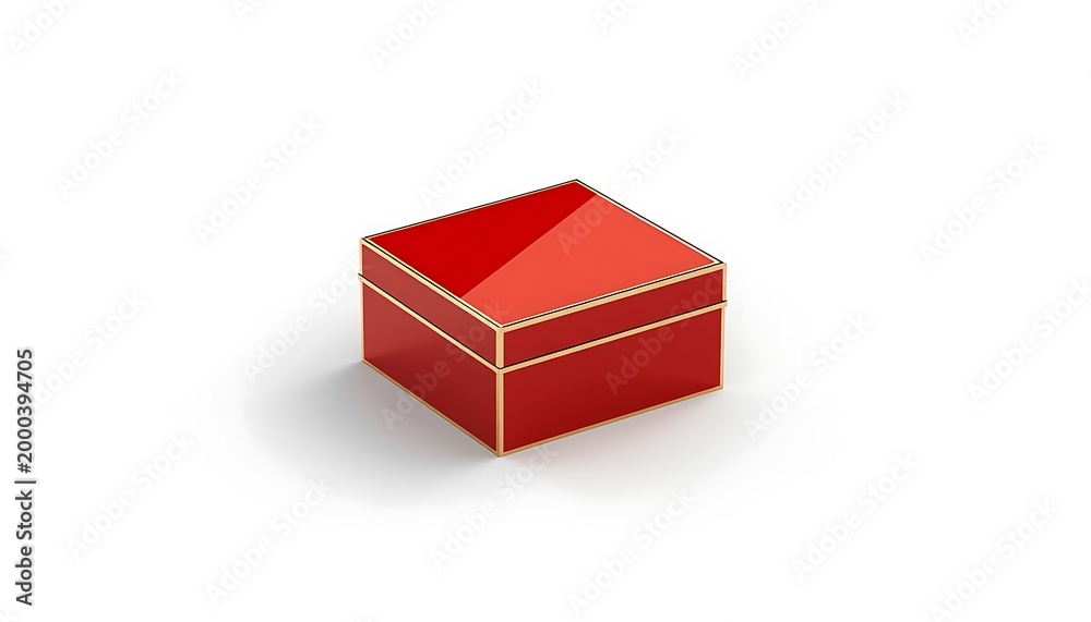 Fototapeta premium A shiny red gift box with gold trim on a white background