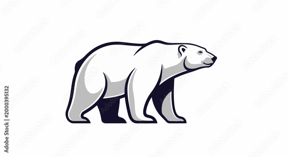 Fototapeta premium Stylized white bear with dark outlines and gray shading, walking
