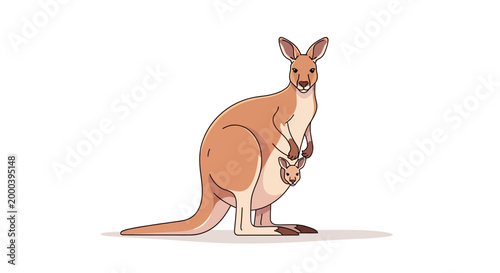 Sweet animated marsupial, a brown kangaroo featuring its joey safely nestled in the pouch, embodying Australian animal life and familial bonds