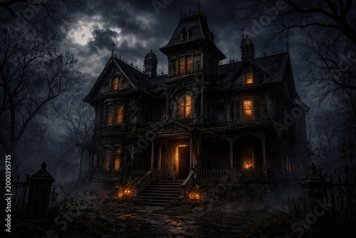 Frightening haunted house w...