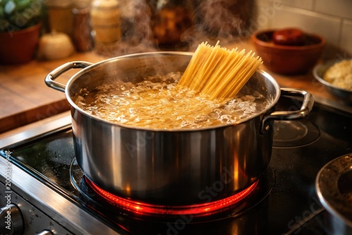 Heating spaghetti in a larg...