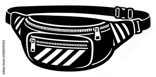 Fanny pack, or belt bag, with zippers and adjustable strap. A compact accessory carrying essentials for travel and daily use