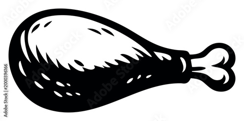 Chicken drumstick black and white silhouette icon for fast food, barbecue, dinner, and unhealthy eating concepts
