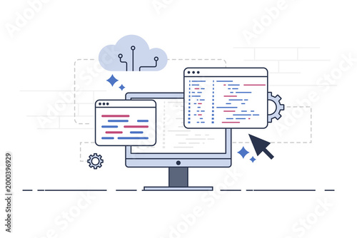 Modern flat color line concept web banner web design development and digital marketing concep and graphic design.