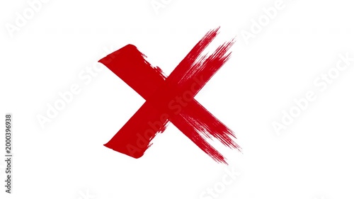 Animation  cross mark paint brush with three colors , suitable  animated red x mark for error or rejection, cancel and decline , alpha channel only 4k 