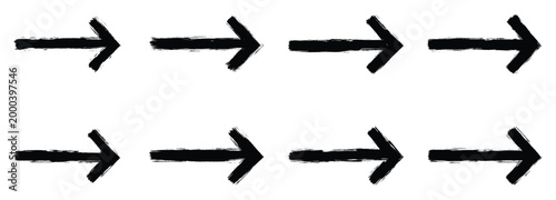 Arrow icon of hand drawn doodle thick.  grunge arrow brush hand-drawn brush stroke arrows on transparent background. Black simple grunge arrows collection. Vector  illustration