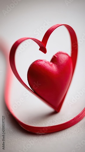 Red heart shape with ribbons ideal for romance and love themes