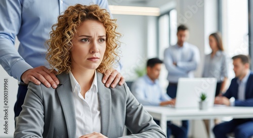 Stressed employee experiencing lack of support from management, workplace mental health concept, woman emotional tension, professional pressure moment, modern office environment