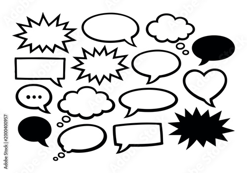Vector collection of empty communication bubbles, thought clouds, and speech balloons, expressing conversation and ideas
