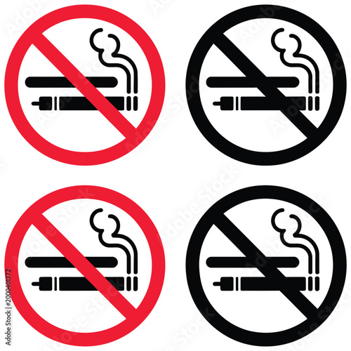 No smoking not vaping combined symbol vector graphic featuring merged prohibition sign design for tobacco and vape restriction, clear smoke-free zone indicator for schools, offices, transport systems