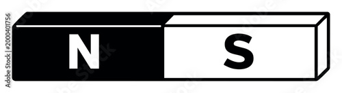 Bar magnet displaying North (N) and South (S) poles on a white background, symbolizing fundamental concepts of magnetism