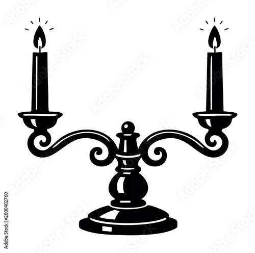 Elegant candelabrum with two flickering candles, creating a striking shadow. Symbolizing light, heritage, and sophistication