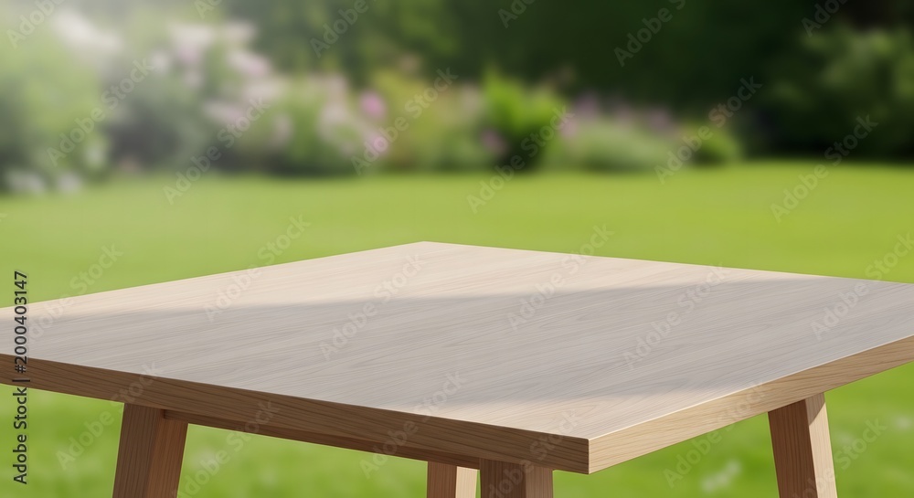 Fototapeta premium Empty Wooden Table in Sunny Garden