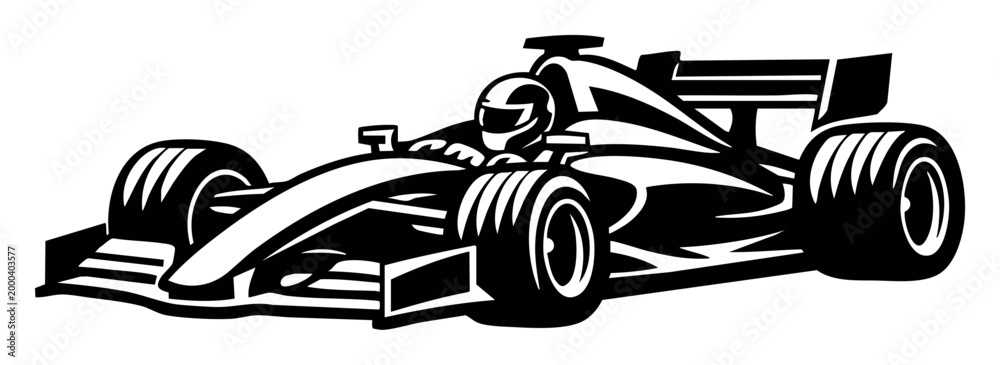 Fototapeta premium Formula 1 car vector illustration with driver. Representing high speed racing, competition, and power in professional motorsport
