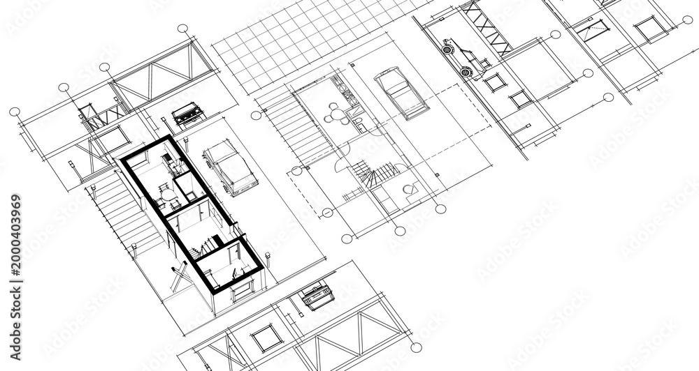 Fototapeta premium house with consoles plan 3d illustration 