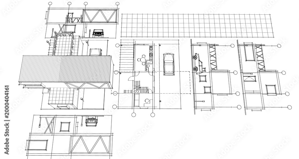 Fototapeta premium house with consoles plan 3d illustration 