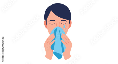Man Sneezing With Tissue, Allergy Symptoms, Cold, Flu, Healthcare Concept