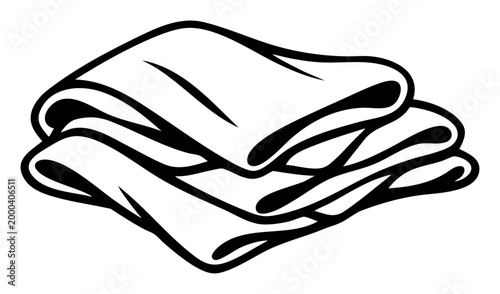 Stacked soft white towels or clothing items, neatly folded and ready for use in a black and white line art drawing