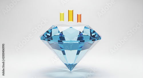 Brilliant Blue Diamond with Upward Trending Bar Chart on White Background.
