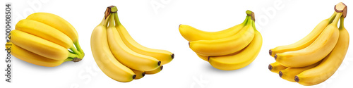 Foto Four bunches of ripe yellow bananas isolated on a white background, showcasing fresh, healthy tropical fruit ready for consumption