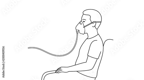 Man receiving oxygen therapy through a mask, side profile.