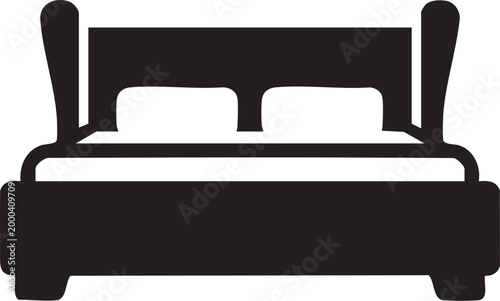 Modern double bed icon with pillows isolated illustration
