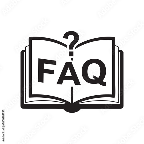 Open book with question mark and FAQ text isolated illustration