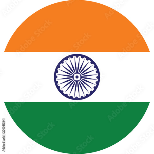 Circular Indian flag emblem with Ashoka Chakra on white