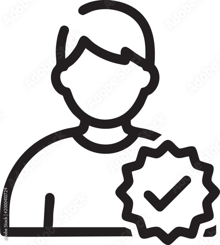 Verified user profile icon with checkmark badge in minimalist style