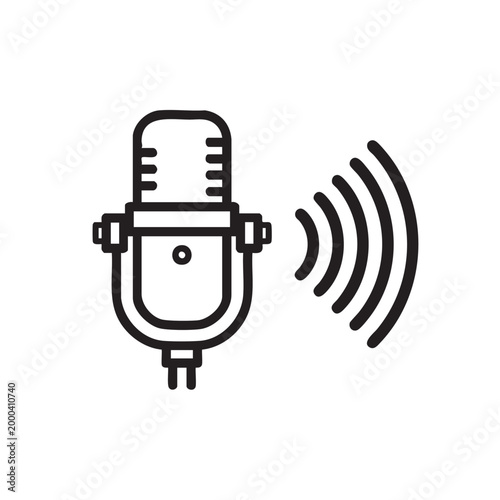 Vintage microphone icon with sound waves isolated illustration