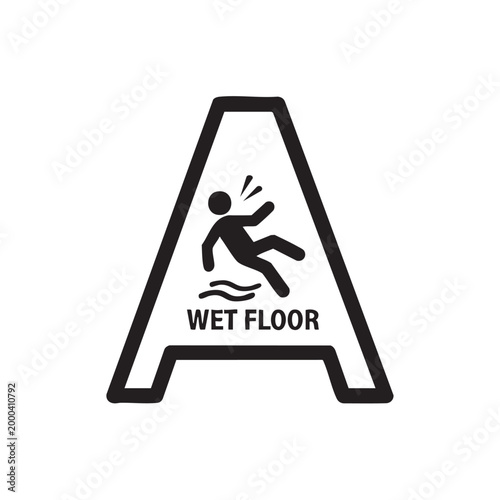 Wet floor caution sign with slipping figure isolated illustration