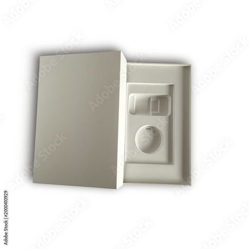 Foto White rigid gift box with custom insert and lid for product packaging mockup on