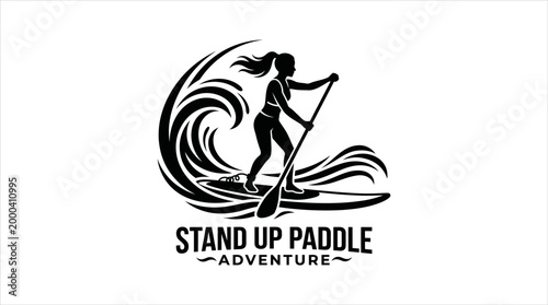 Stand Up Paddle Adventure Logo Design Silhouette