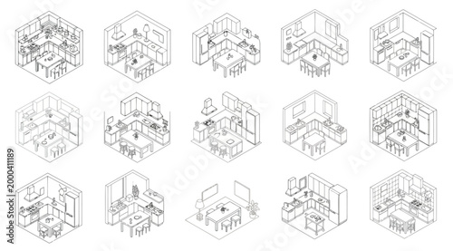Isometric kitchen designs and layouts