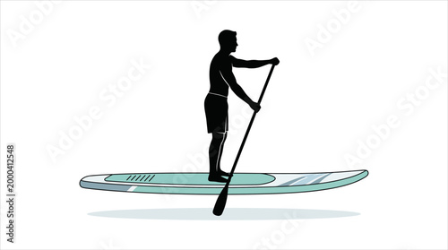Stand Up Paddleboarding Silhouette Illustration of Man on Board