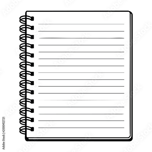 Notebook with a wire spiral binding and ruled paper, representing elements of education, learning, and business