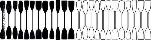 Collection of diverse canoe paddles and oars shown in solid black and outline shapes