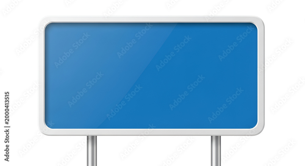 Fototapeta premium Blank Blue Road Sign with White Frame on Metal Poles.