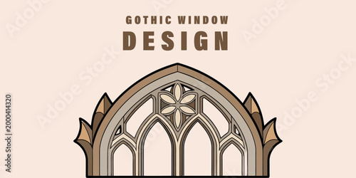Gothic window design with flower pattern